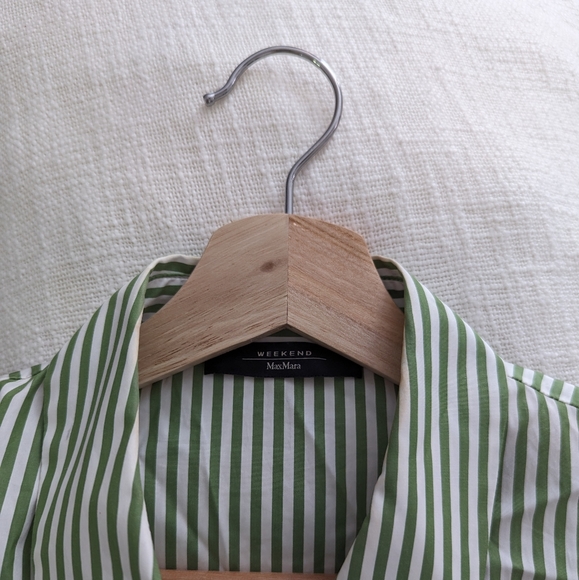 Weekend by Max Mara Green Striped Collared Blouse Size 6 - Picture 5 of 5